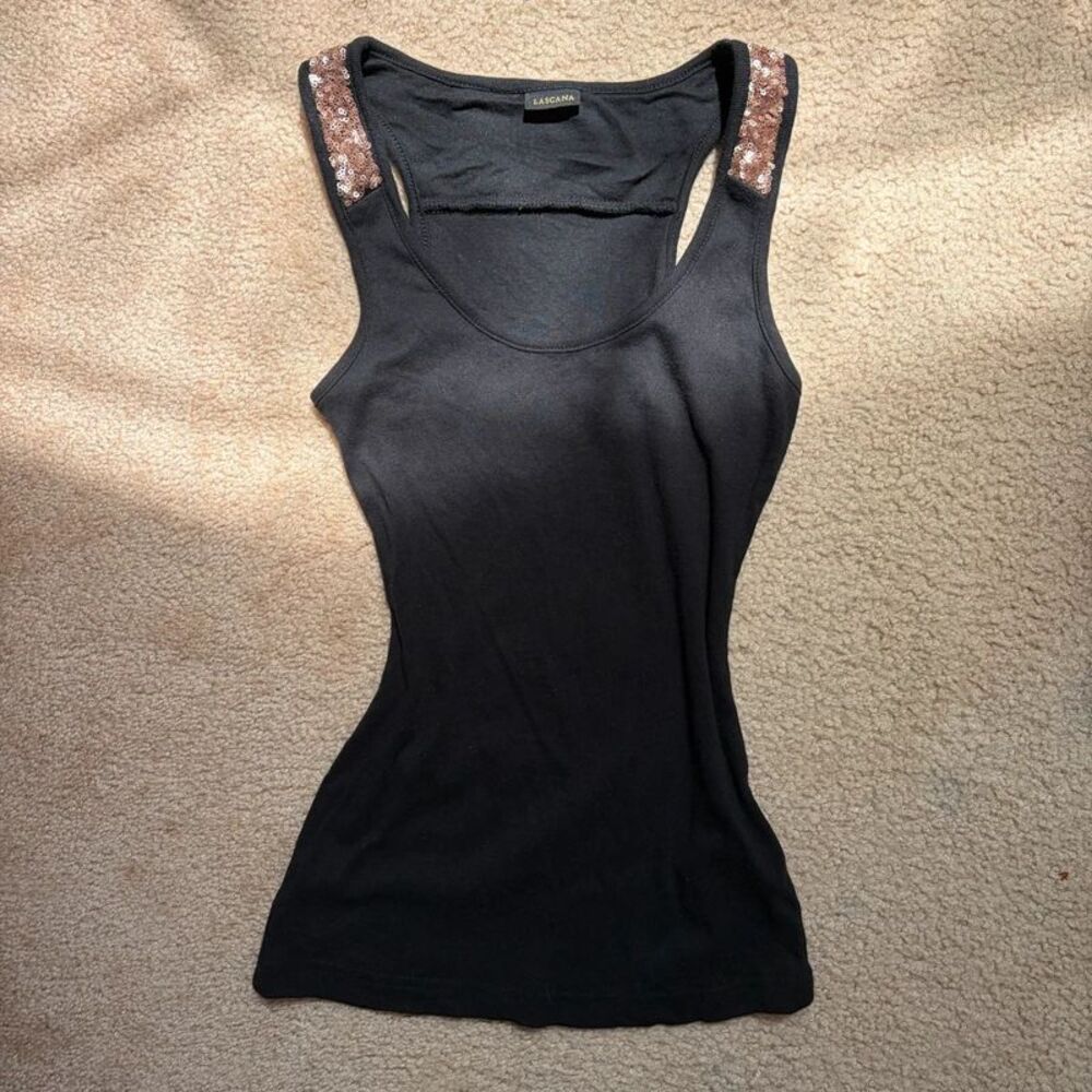 y2k vintage indie sleaze grunge goth alt sequin black + gold tank